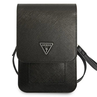 Guess Saffiano Triangle Logo telefono krepšys (juodas)