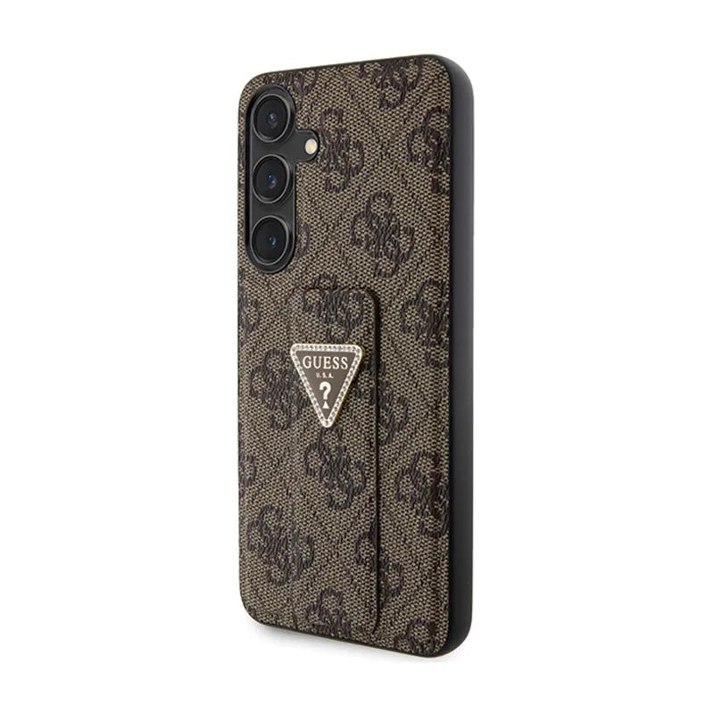 Guess Grip Stand 4G Triangle Strass Logo - Dėklas Samsung Galaxy S24 (Ruda)