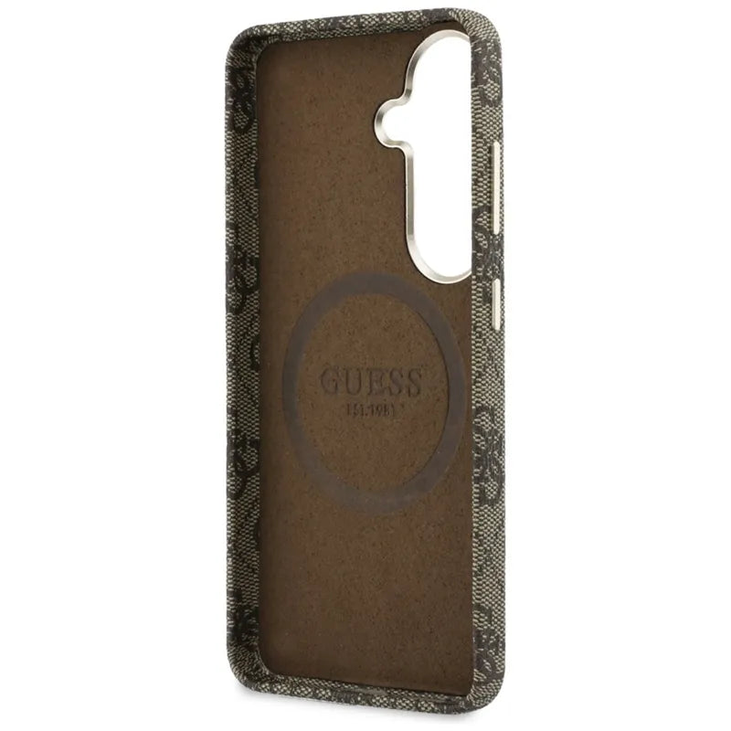 Guess 4G Script MagSafe – dėklas Samsung Galaxy S26 telefonui (rudos spalvos)
