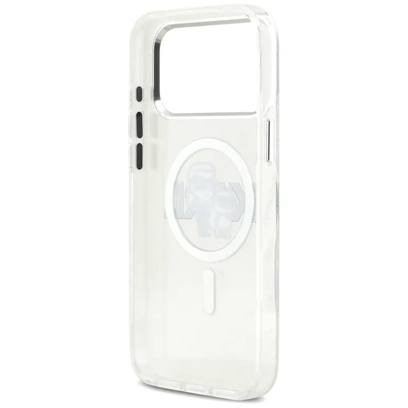 Karl Lagerfeld IML Glitter Karl & Choupette Sketch Logo MagSafe – dėklas iPhone 17 Pro Max (skaidrus)