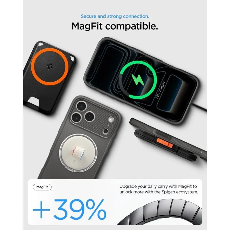 Spigen Rugged Armor Mag MagSafe – dėklas, skirtas iPhone 18 Pro / 17 Pro (pilkas)