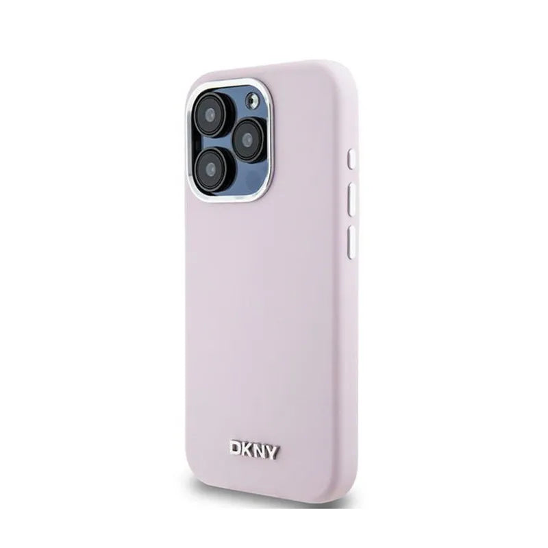 DKNY Liquid Silicone Small Metal Logo MagSafe – dėklas iPhone 15 Pro (rožinis)