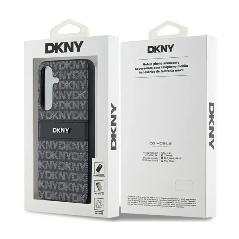 DKNY Leather Mono Stripe & Metal Logo – Samsung Galaxy S24 dėklas (juodas)