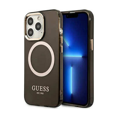 Guess Gold Outline Translucent MagSafe – dėklas iPhone 13 Pro Max (juodas)