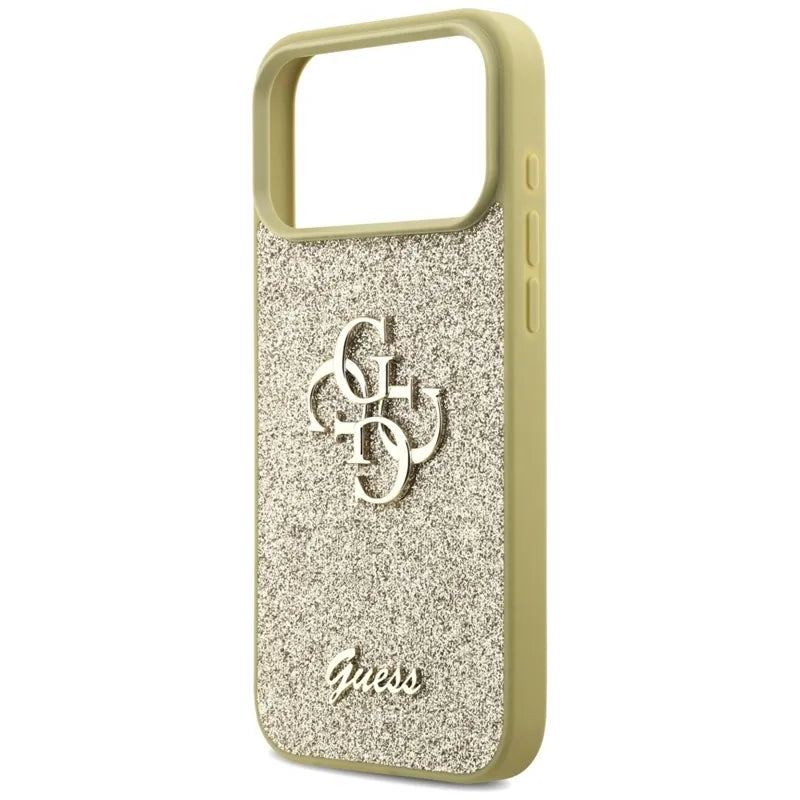 Guess Fixed Glitter Big 4G – dėklas iPhone 17 Pro Max (auksinis)