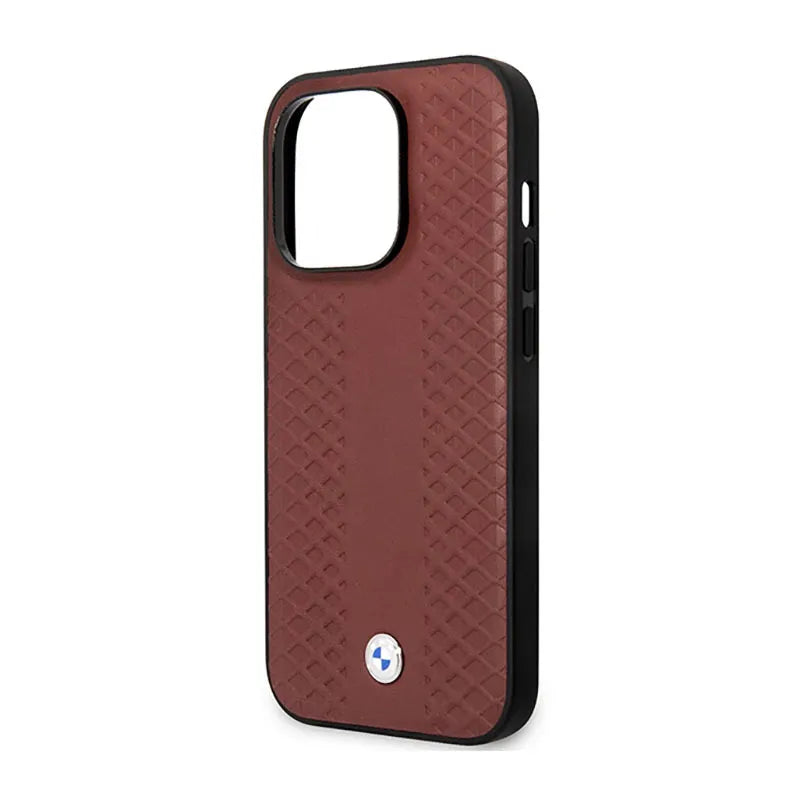 BMW Leather Diamond Pattern MagSafe – dėklas iPhone 14 Pro Max (bordo spalvos)