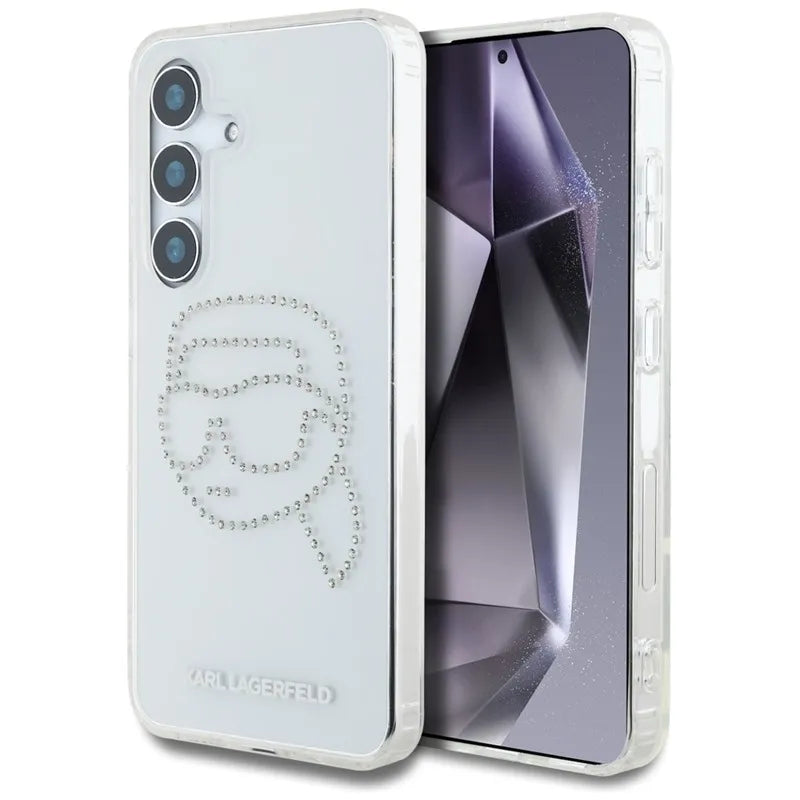 Karl Lagerfeld Rhinestones Karl Head Logo – dėklas Samsung Galaxy S25 (skaidrus)