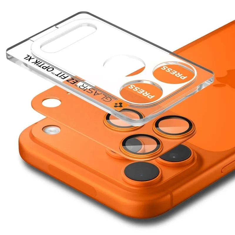 Spigen Optik Pro XL Glas.TR EZ Fit – iPhone 17 Pro kameros objektyvo apsauga (oranžinė)