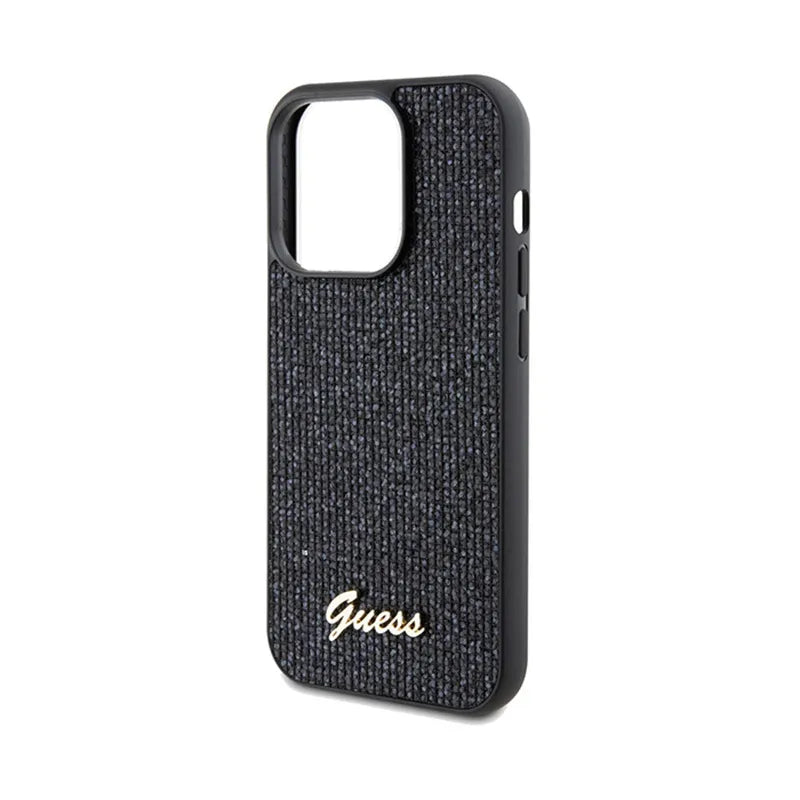 Guess Disco Metal Script – dėklas „iPhone 14 Pro“ (juodas)