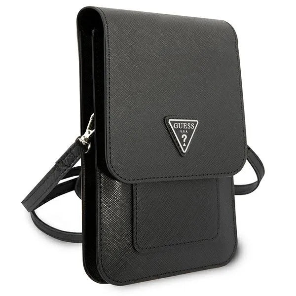 Guess Saffiano Triangle Logo telefono krepšys (juodas)