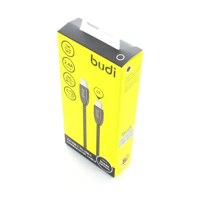 Budi – USB-C į USB-C kabelis, 2.4 A, 1 m (juodas)