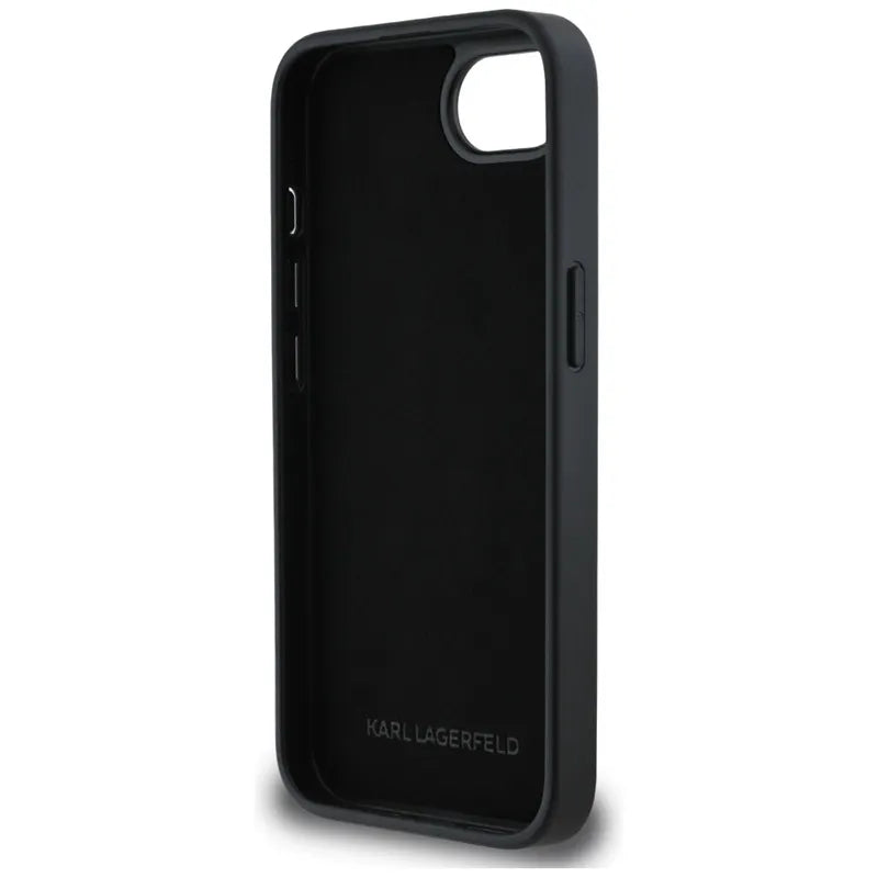 Karl Lagerfeld Fixed Glitter Karl & Choupette Heads Metal Pin – dėklas iPhone 16e (juodas)