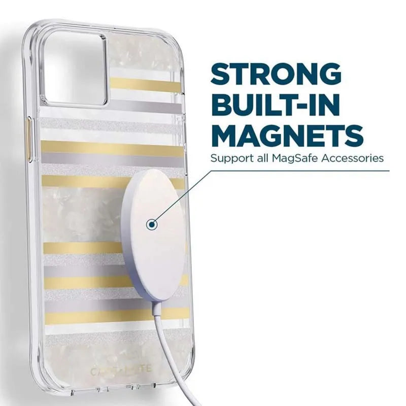 Case-Mate Pearl Stripes MagSafe – perlamutru dekoruotas dėklas, skirtas iPhone 14 Plus (Pearl Stripes)