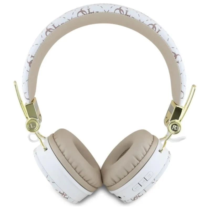 Guess 4G Triangle Round Shape – belaidės „over-ear“ tipo „Bluetooth“ ausinės su ENC (baltos)