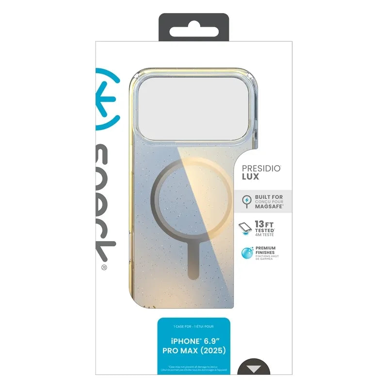Speck Presidio Lux MagSafe - iPhone 17 Pro Max dėklas (Hyper Mirror Glitter / Silver Metallic)