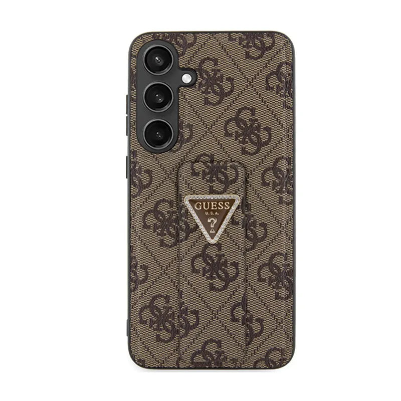 Guess Grip Stand 4G Triangle Strass Logo - Dėklas Samsung Galaxy S24 (Ruda)