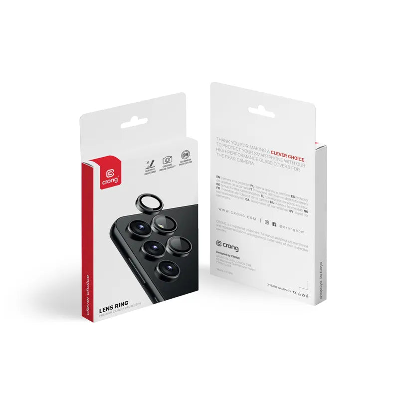 Crong Lens Ring – Grūdintas stiklas Samsung Galaxy S24+ kameros objektyvui (juodas)