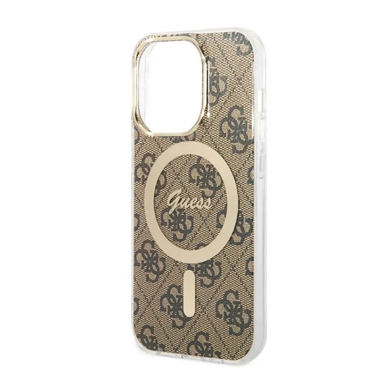 Guess 4G MagSafe – dėklas iPhone 14 Pro (rudos spalvos)