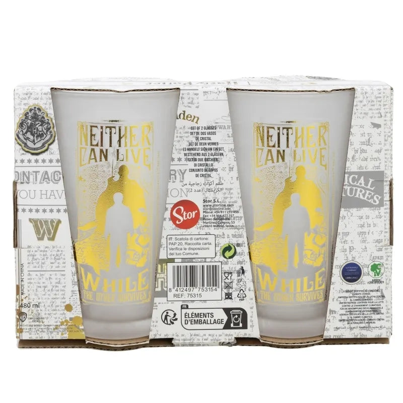 Harry Potter – dviejų 490 ml stiklinių rinkinys dekoratyvinėje dėžutėje iš „Golden Magic“ kolekcijos