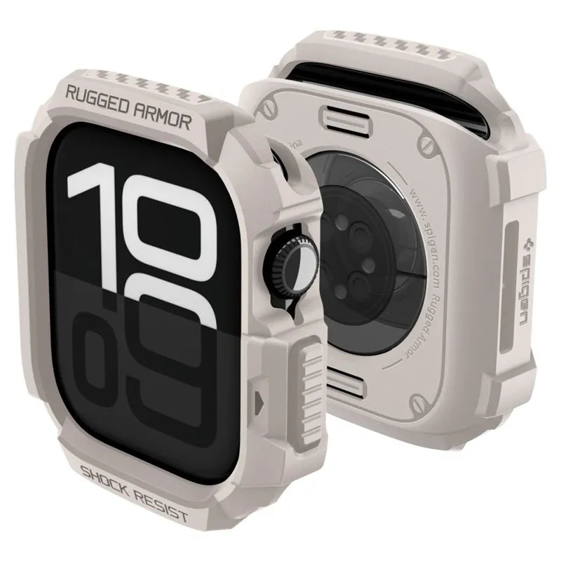 Spigen Rugged Armor V2 – dėklas, skirtas Apple Watch 10/11 42 mm (Dune Beige)