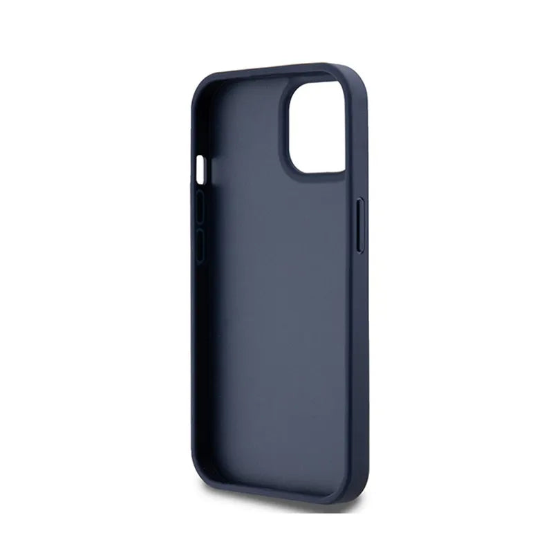 DKNY Leather Mono Stripe & Metal Logo - dėklas, skirtas iPhone 15 / 14 / 13 (mėlynas)
