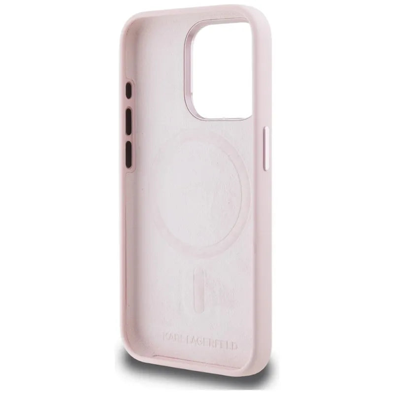 Karl Lagerfeld Silicone Shadow Metal Initial MagSafe – dėklas iPhone 15 Pro Max (rožinis)