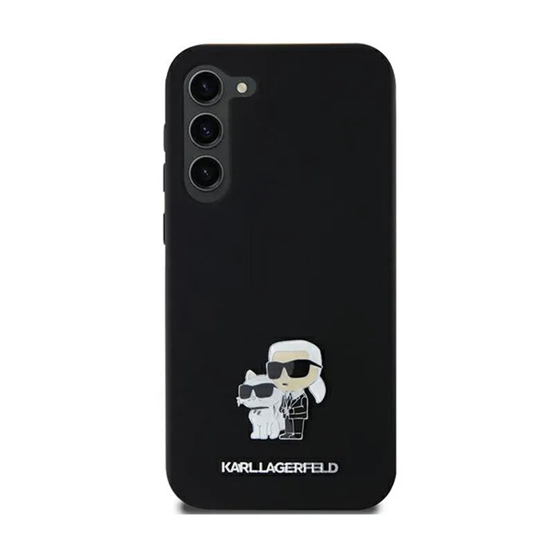 Karl Lagerfeld Silicone Karl & Choupette Metal Pin – dėklas Samsung Galaxy A35 5G (juodas)