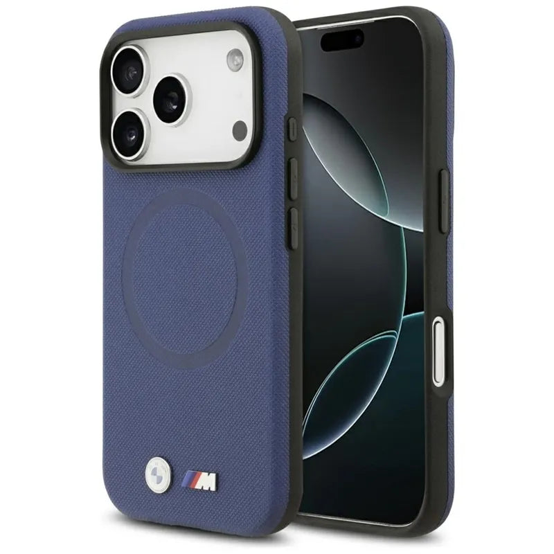 BMW M FW Metal Logo MagSafe – dėklas iPhone 17 Pro (tamsiai mėlynas)