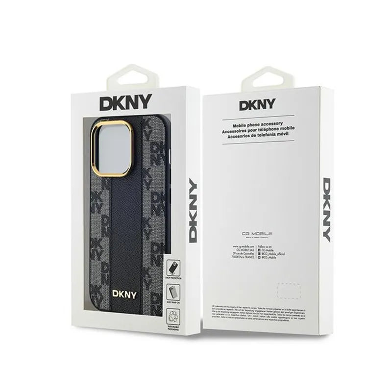 DKNY Leather Checkered Mono Pattern MagSafe – dėklas iPhone 14 Pro Max (juodas)