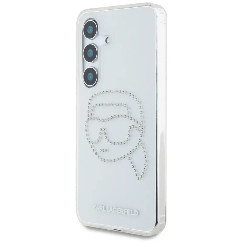 Karl Lagerfeld Rhinestones Karl Head Logo – dėklas Samsung Galaxy S25 (skaidrus)