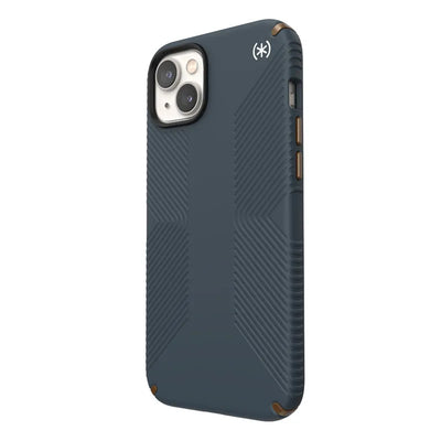 Speck Presidio2 Grip – neslystantis iPhone 15 Plus / 14 Plus dėklas (anglies / vėsios bronzos / skalūno spalvos)