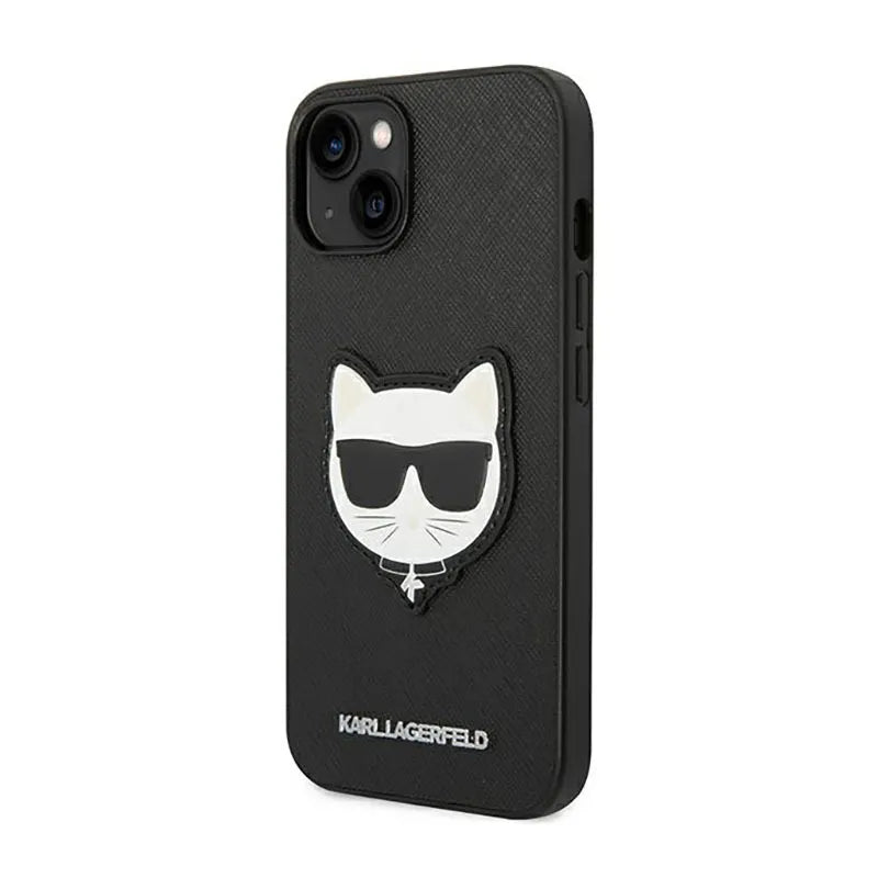 Karl Lagerfeld Saffiano Choupette Head Patch dėklas – Dėklas iPhone 14 Plus (juodas)
