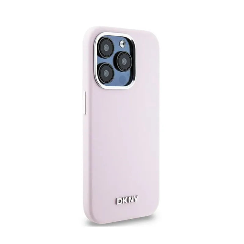 DKNY Liquid Silicone Small Metal Logo MagSafe – dėklas iPhone 15 Pro (rožinis)