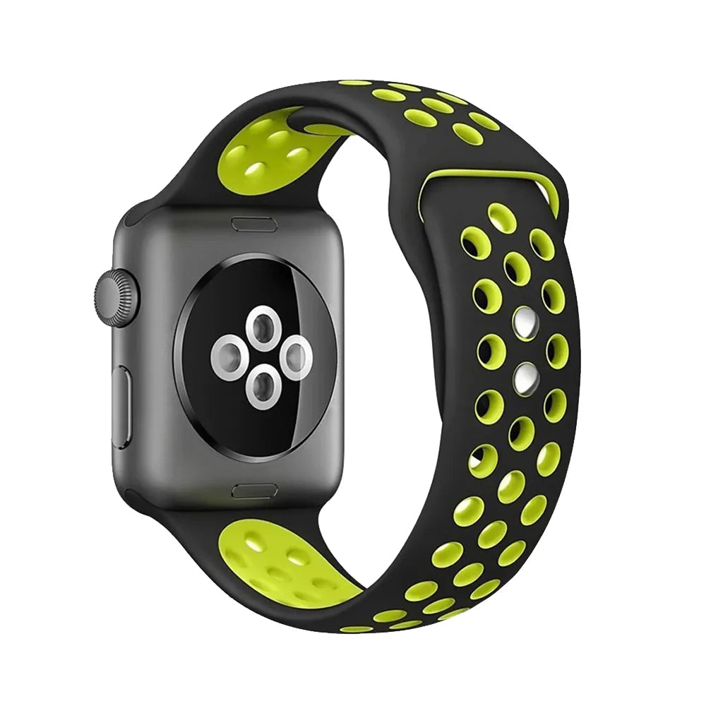 Crong Duo Sport – Apple Watch apyrankė 38/40/41/42 mm (juoda/laimo)