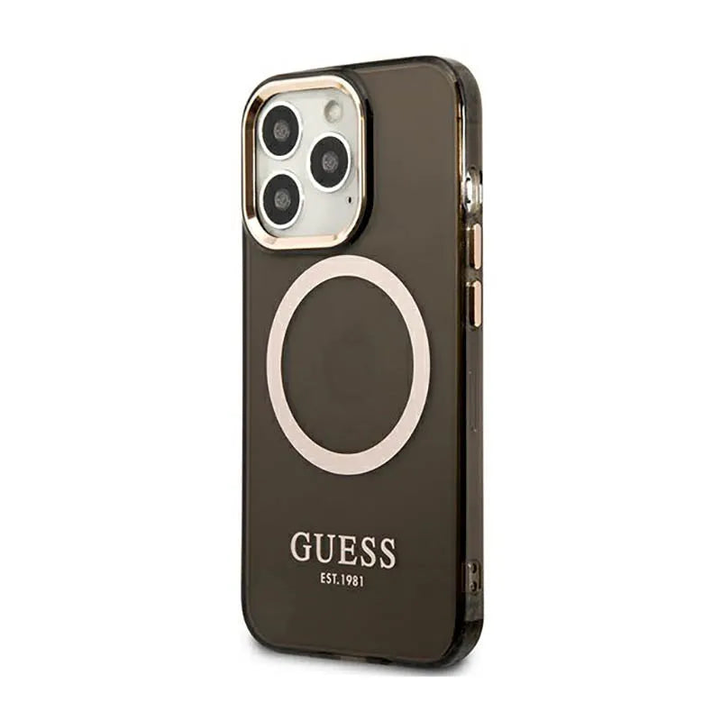 Guess Gold Outline Translucent MagSafe – dėklas iPhone 13 Pro Max (juodas)