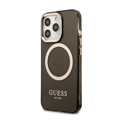 Guess Gold Outline Translucent MagSafe – dėklas iPhone 13 Pro Max (juodas)