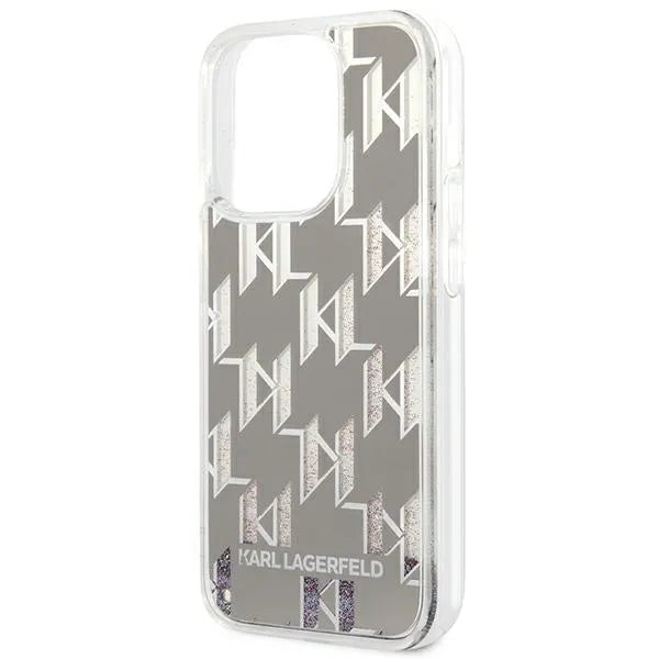 Karl Lagerfeld Monogram Liquid Glitter – dėklas iPhone 14 Pro (sidabrinis)