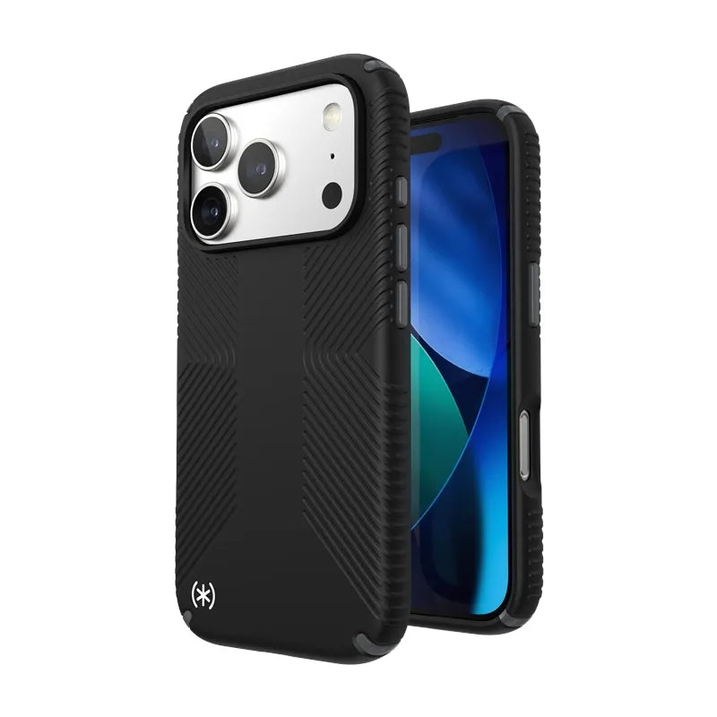 Speck Presidio2 Grip MagSafe – dėklas iPhone 17 Pro (juodas / skalūno pilka / baltas)
