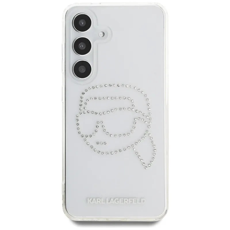 Karl Lagerfeld Rhinestones Karl Head Logo – dėklas Samsung Galaxy S25 (skaidrus)