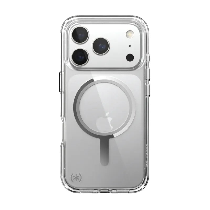 Speck Presidio Perfect Clear MagSafe – iPhone 17 Pro dėklas (skaidrus / sidabrinis)