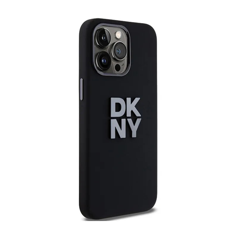 DKNY Liquid Silicone Metal Logo – dėklas iPhone 15 Pro Max (juodas)