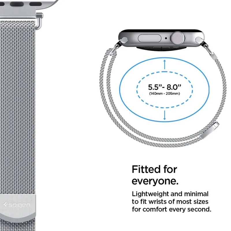 Spigen WBM4 – nerūdijančio plieno dirželis, skirtas Apple Watch 40/41/42 mm (sidabrinis)