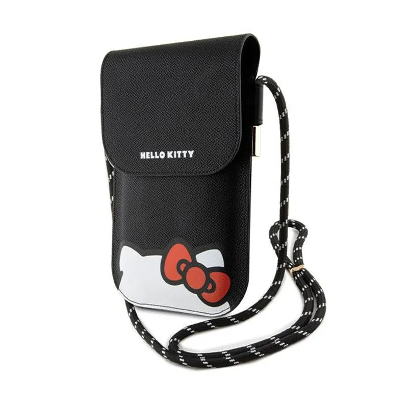 Hello Kitty Leather Hiding Kitty Cord – telefono krepšys per petį (juodas)