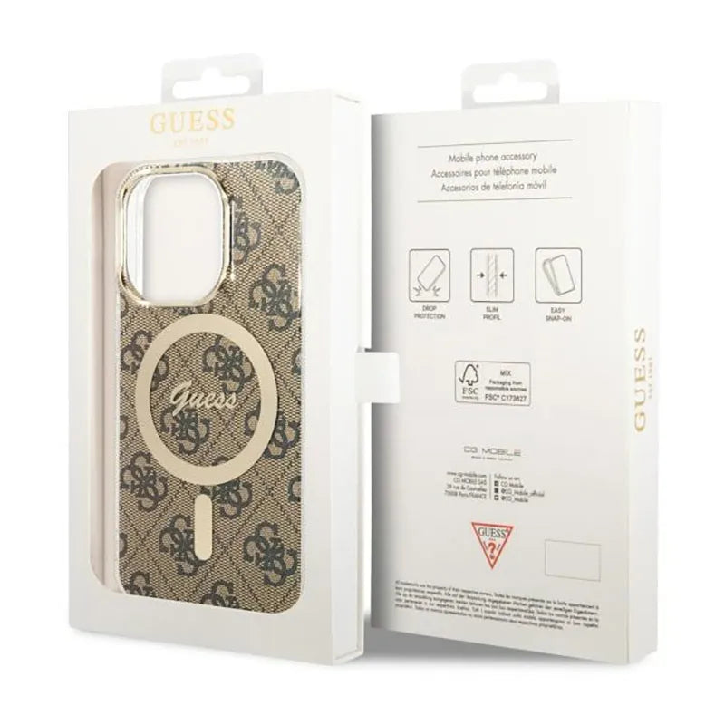 Guess 4G MagSafe – dėklas iPhone 14 Pro (rudos spalvos)