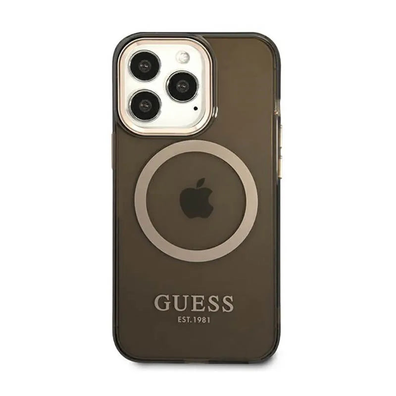 Guess Gold Outline Translucent MagSafe – dėklas iPhone 13 Pro Max (juodas)
