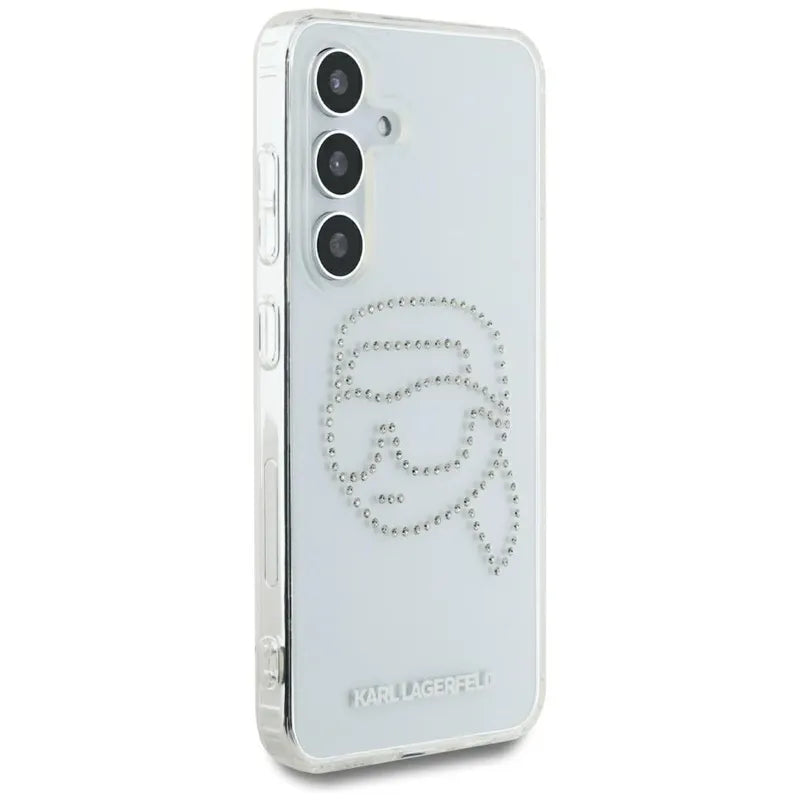 Karl Lagerfeld Rhinestones Karl Head Logo – dėklas Samsung Galaxy S25 (skaidrus)