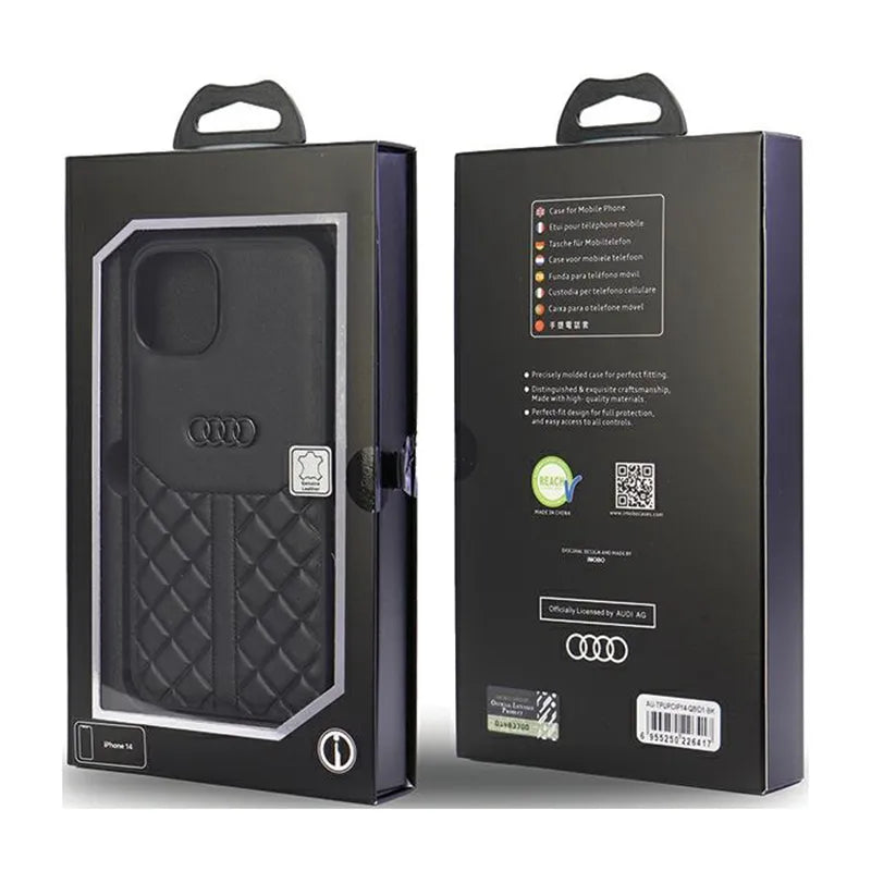 Audi Genuine Leather – dėklas iPhone 14 (juodas)
