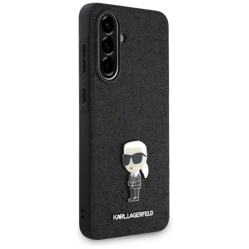 Karl Lagerfeld Fixed Glitter Ikonik Logo Metal Pin – dėklas Samsung Galaxy A56 5G (juodas)