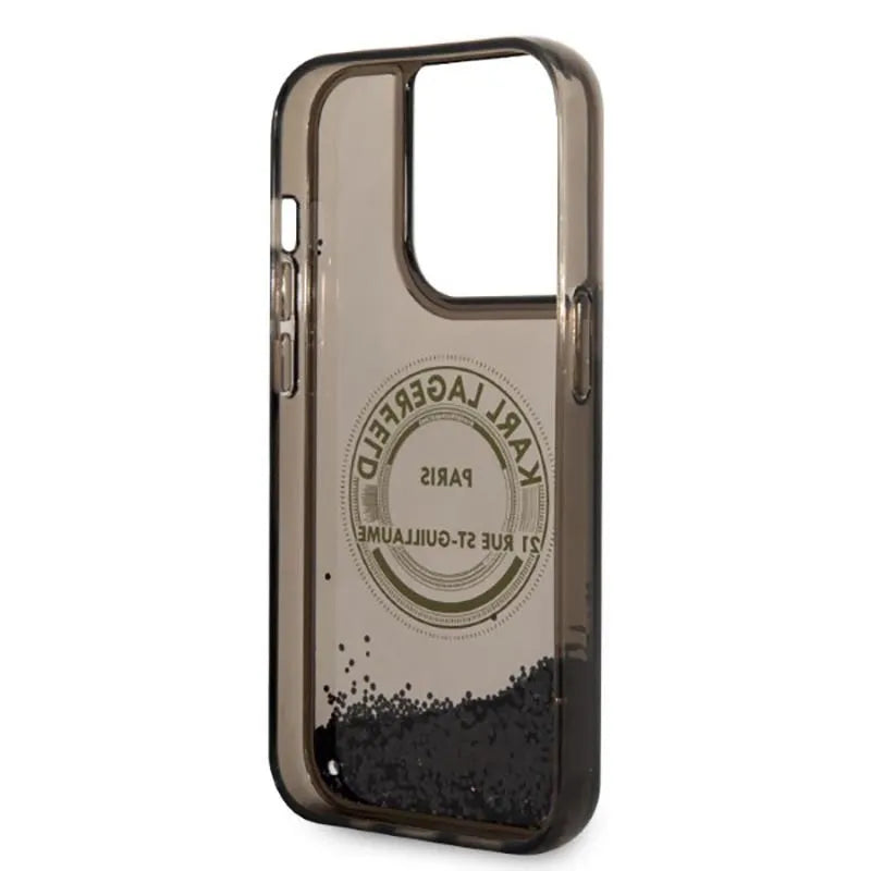 Karl Lagerfeld Liquid Glitter Round RSG Logo dėklas – dėklas skirtas iPhone 14 Pro (juodas)
