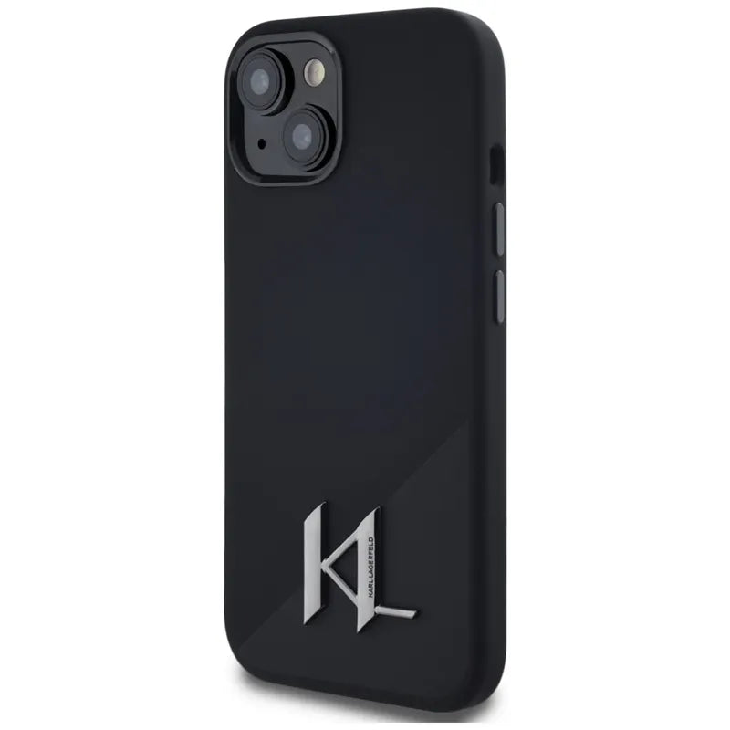 Karl Lagerfeld Silicone Shadow Metal Initial MagSafe – dėklas iPhone 15 (juodas)